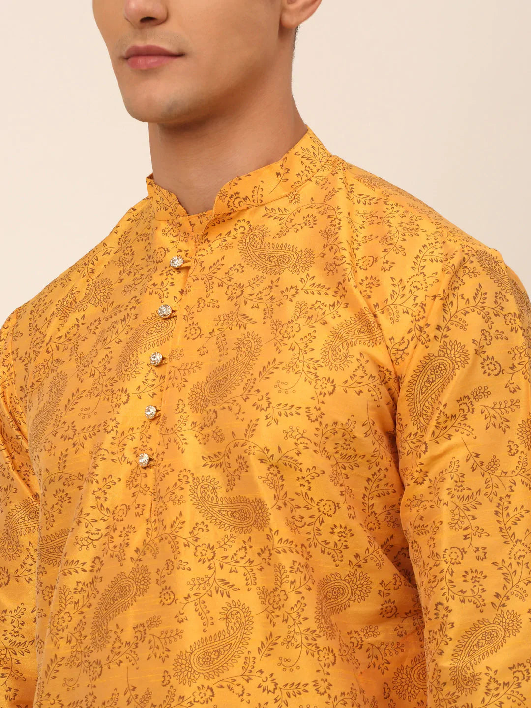 Jompers Men's Mustard Paisley Printed Kurta Only - Distacart