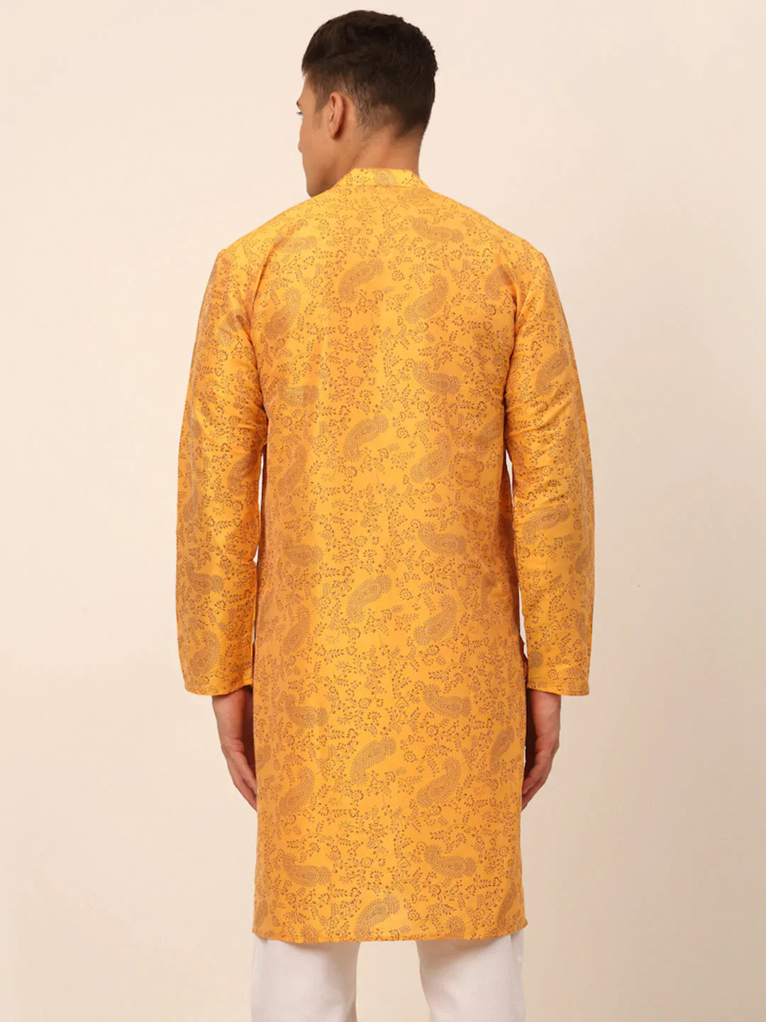 Jompers Men's Mustard Paisley Printed Kurta Only - Distacart