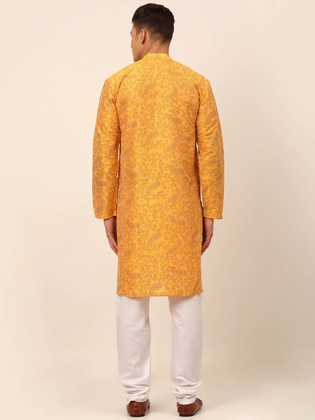 Jompers Men's Mustard Paisley Printed Kurta with Pyjama - Distacart