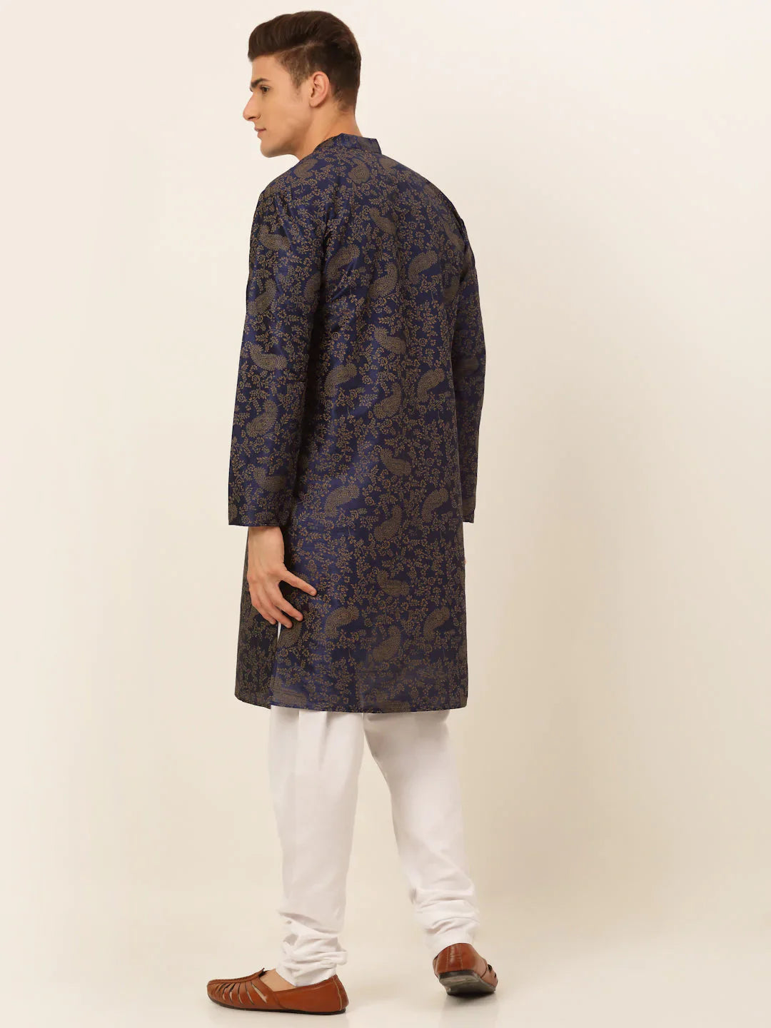Jompers Men's Navy Blue Paisley Printed Kurta with Pyjama - Distacart