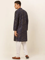 Thumbnail for Jompers Men's Navy Blue Paisley Printed Kurta with Pyjama - Distacart