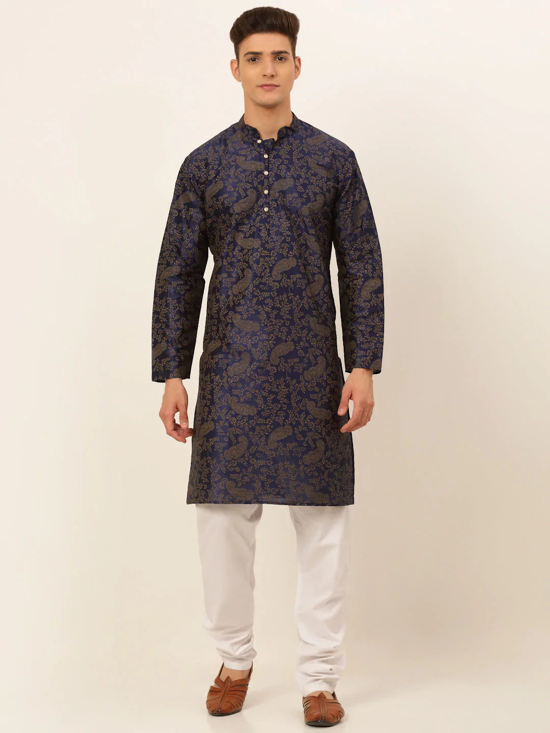 Jompers Men's Navy Blue Paisley Printed Kurta with Pyjama - Distacart