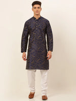 Thumbnail for Jompers Men's Navy Blue Paisley Printed Kurta with Pyjama - Distacart