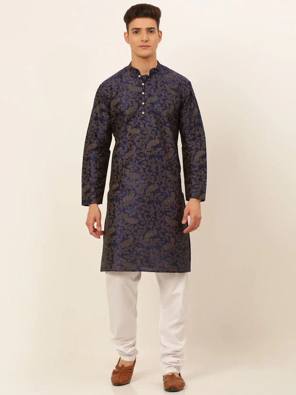 Jompers Men's Navy Blue Paisley Printed Kurta with Pyjama - Distacart
