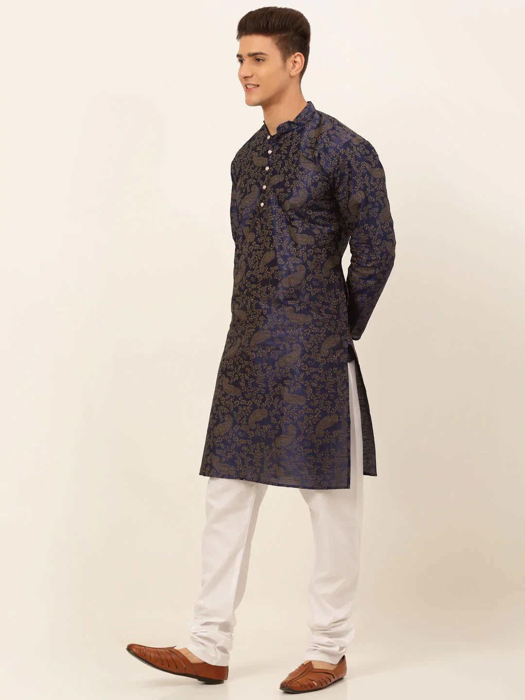 Jompers Men's Navy Blue Paisley Printed Kurta with Pyjama - Distacart