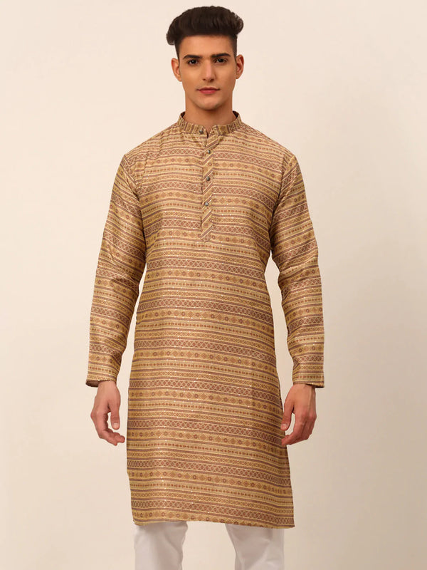 Jompers Men's Printed Sequinned Kurta Only - Brown - Distacart