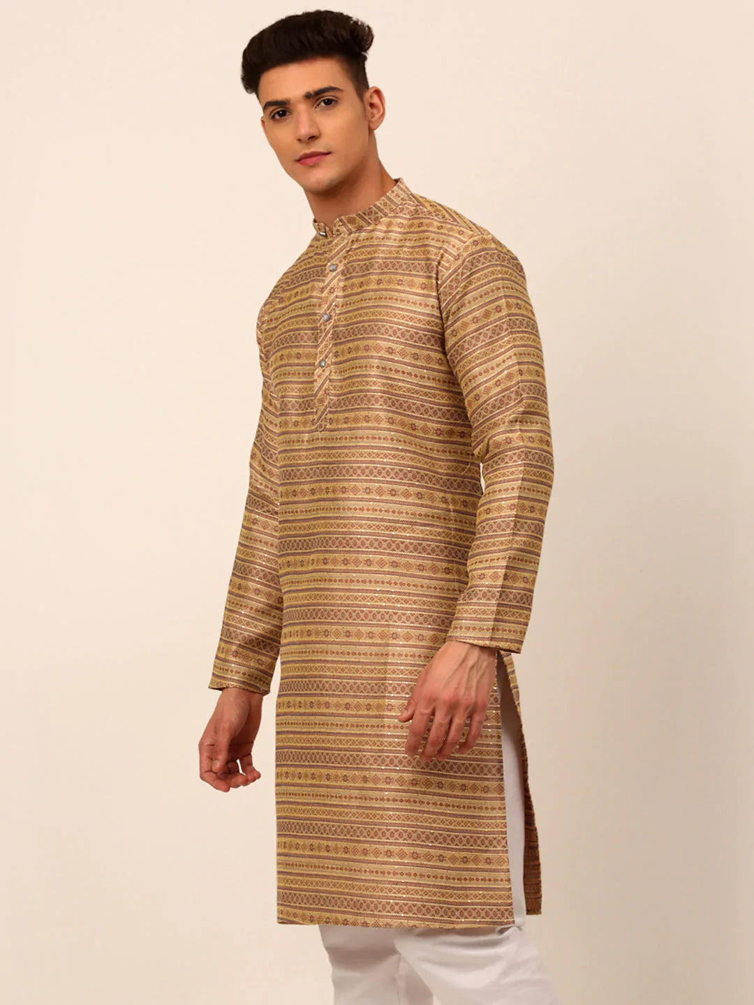 Jompers Men's Printed Sequinned Kurta Only - Brown - Distacart