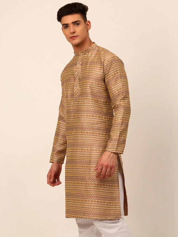 Jompers Men's Printed Sequinned Kurta Only - Brown - Distacart
