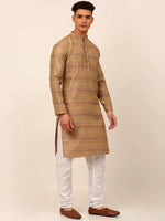 Thumbnail for Jompers Men's Sequinned Kurta with Churidar - Brown - Distacart