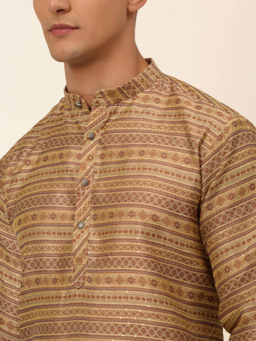 Jompers Men's Sequinned Kurta with Churidar - Brown - Distacart