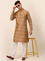 Thumbnail for Jompers Men's Sequinned Kurta with Churidar - Brown - Distacart