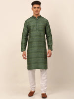 Thumbnail for Jompers Men's Sequinned Kurta with Churidar - Green - Distacart