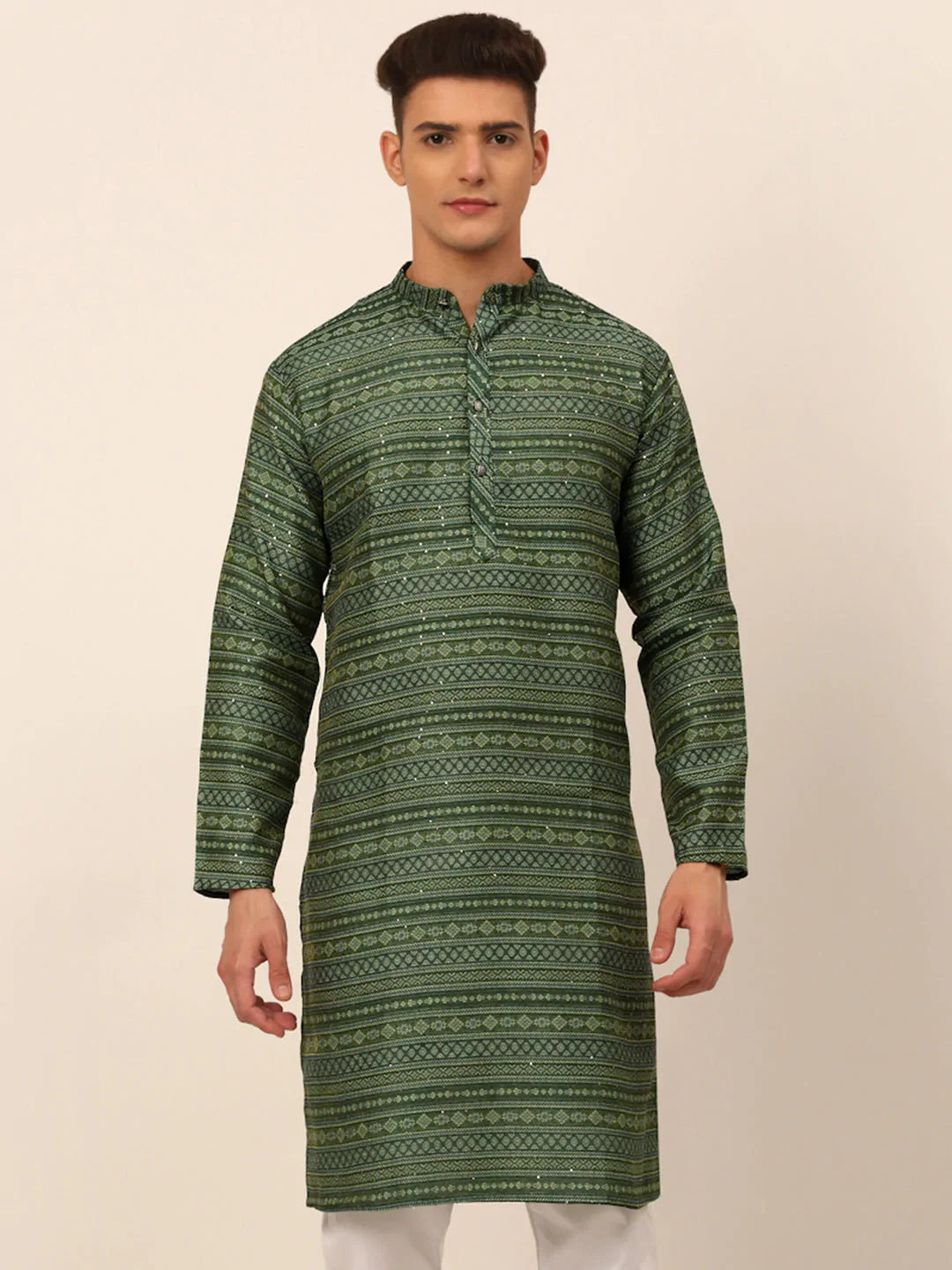 Jompers Men's Printed Sequinned Kurta Only - Green - Distacart