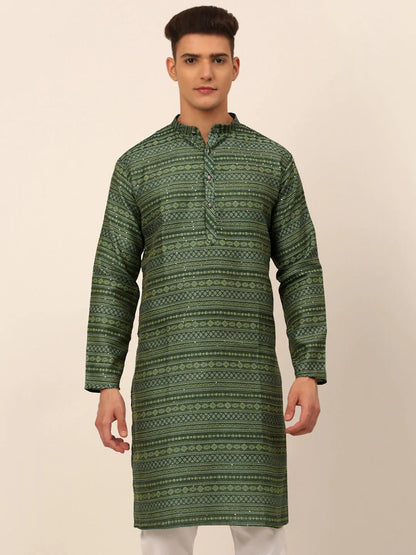 Jompers Men's Printed Sequinned Kurta Only - Green - Distacart