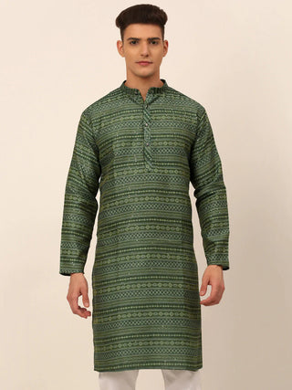 Jompers Men's Printed Sequinned Kurta Only - Green - Distacart