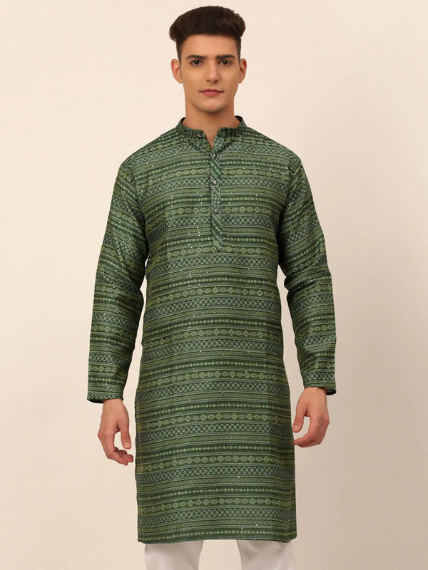 Jompers Men's Printed Sequinned Kurta Only - Green - Distacart