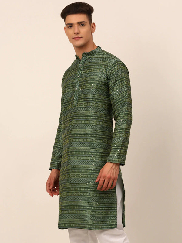Jompers Men's Printed Sequinned Kurta Only - Green - Distacart