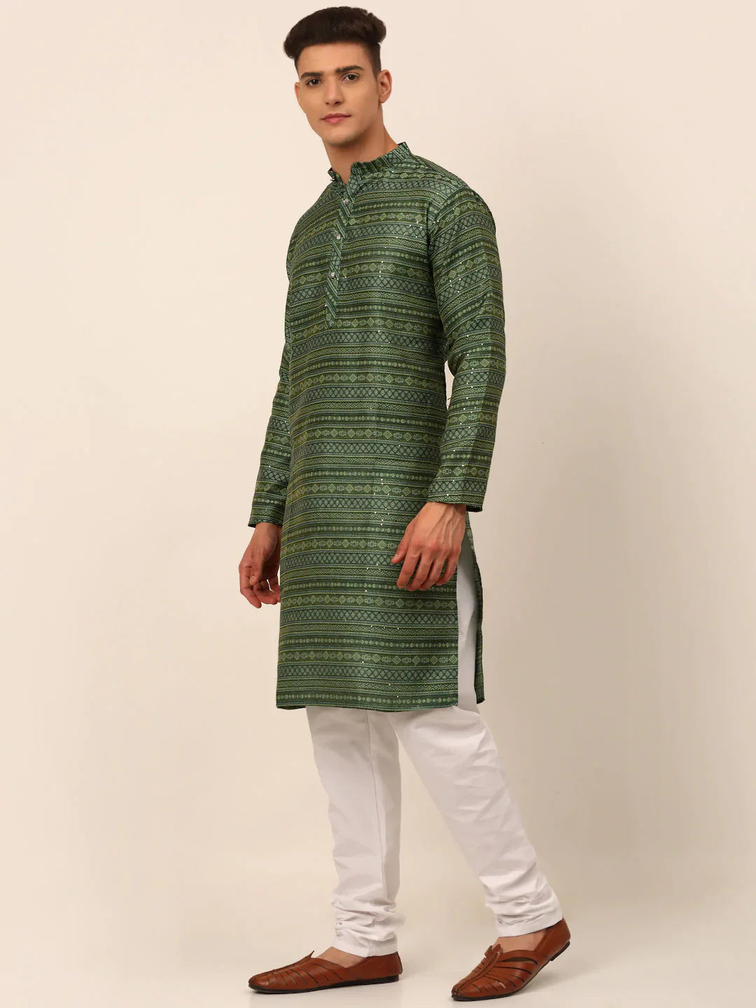 Jompers Men's Sequinned Kurta with Churidar - Green - Distacart