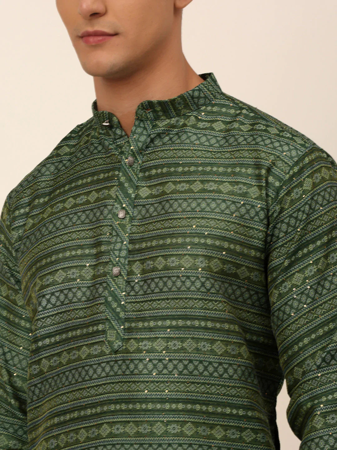 Jompers Men's Printed Sequinned Kurta Only - Green - Distacart