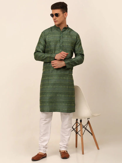 Jompers Men's Printed Sequinned Kurta Only - Green - Distacart