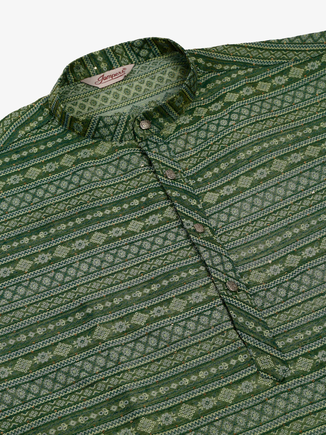 Jompers Men's Printed Sequinned Kurta Only - Green - Distacart