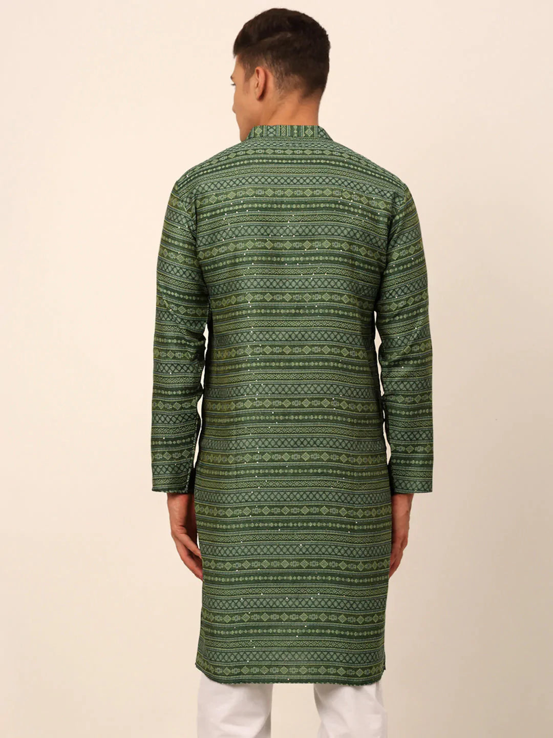 Jompers Men's Printed Sequinned Kurta Only - Green - Distacart