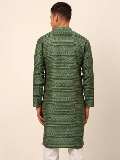 Jompers Men's Printed Sequinned Kurta Only - Green - Distacart