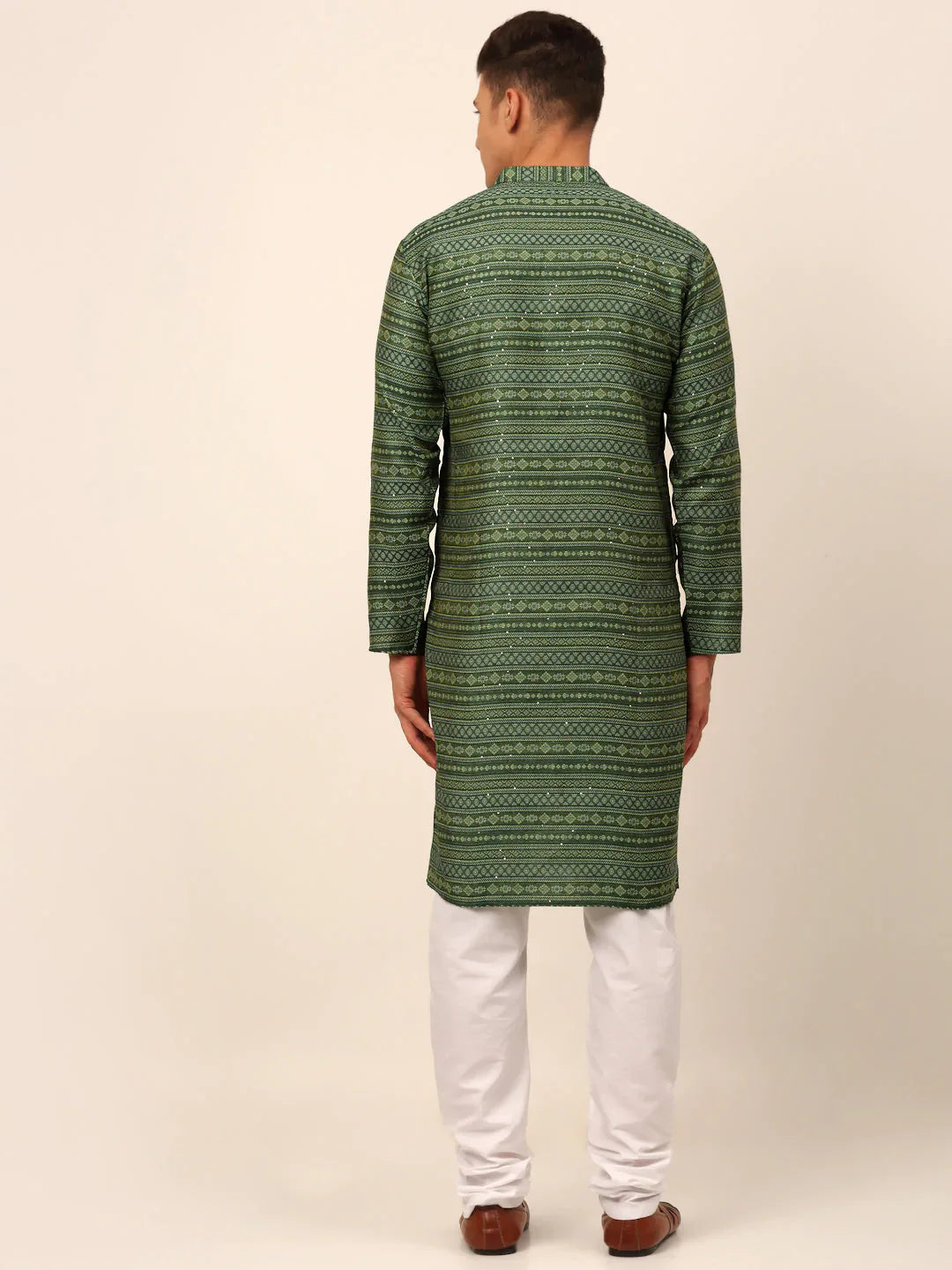 Jompers Men's Sequinned Kurta with Churidar - Green - Distacart