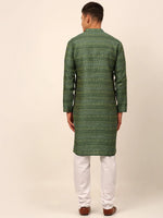 Thumbnail for Jompers Men's Sequinned Kurta with Churidar - Green - Distacart