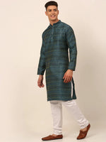 Thumbnail for Jompers Men's Printed Sequinned Kurta with Churidar - Teal - Distacart