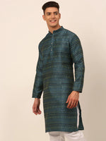 Thumbnail for Jompers Men's Printed Sequinned Kurta Only - Teal - Distacart