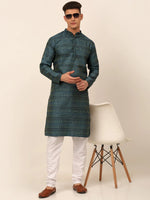 Thumbnail for Jompers Men's Printed Sequinned Kurta with Churidar - Teal - Distacart
