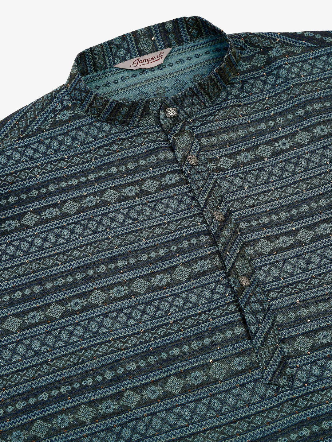 Jompers Men's Printed Sequinned Kurta Only - Teal - Distacart