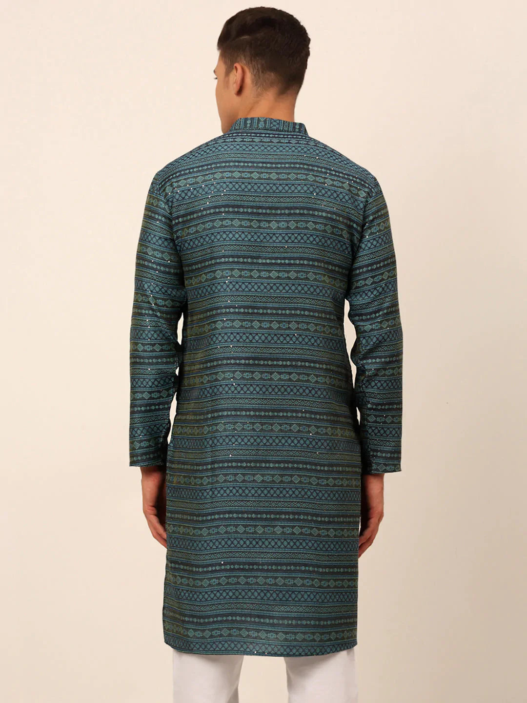 Jompers Men's Printed Sequinned Kurta Only - Teal - Distacart