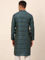 Thumbnail for Jompers Men's Printed Sequinned Kurta Only - Teal - Distacart