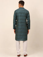 Thumbnail for Jompers Men's Printed Sequinned Kurta with Churidar - Teal - Distacart