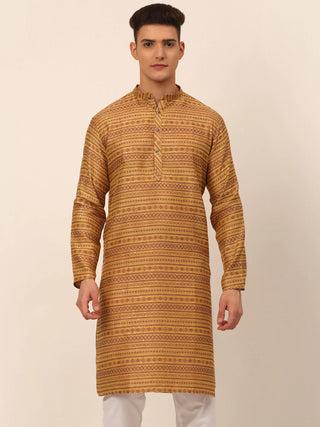 Jompers Men's Printed Sequinned Kurta Only - Yellow - Distacart