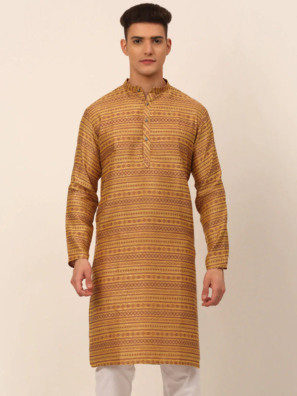 Jompers Men's Printed Sequinned Kurta Only - Yellow - Distacart