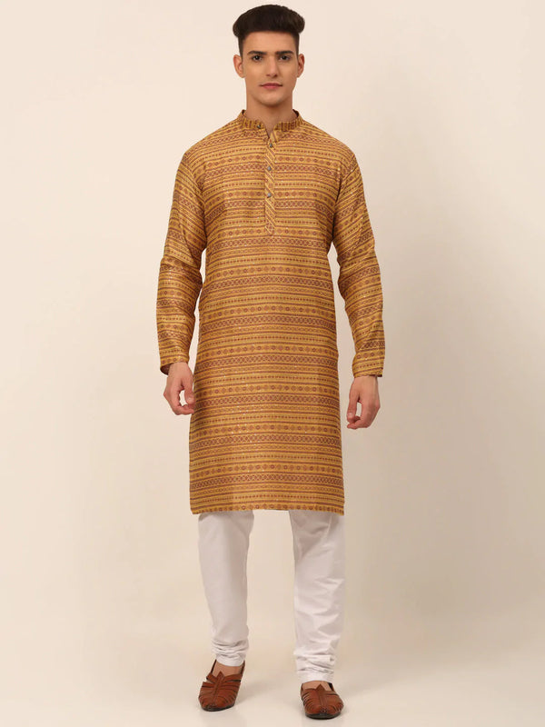 Jompers Men's Printed Sequinned Kurta with Churidar - Yellow - Distacart