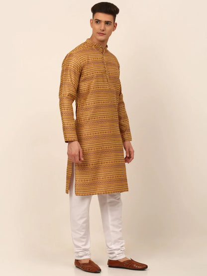 Jompers Men's Printed Sequinned Kurta with Churidar - Yellow - Distacart