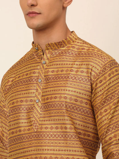 Jompers Men's Printed Sequinned Kurta with Churidar - Yellow - Distacart