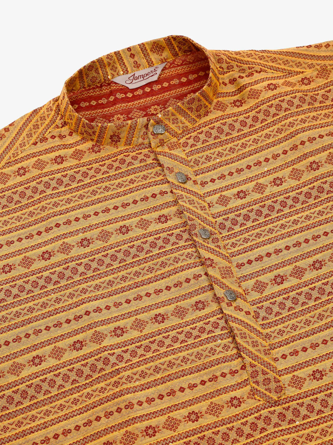 Jompers Men's Printed Sequinned Kurta with Churidar - Yellow - Distacart