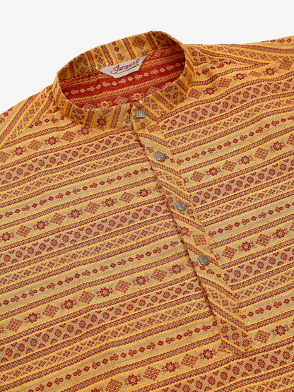 Jompers Men's Printed Sequinned Kurta with Churidar - Yellow - Distacart