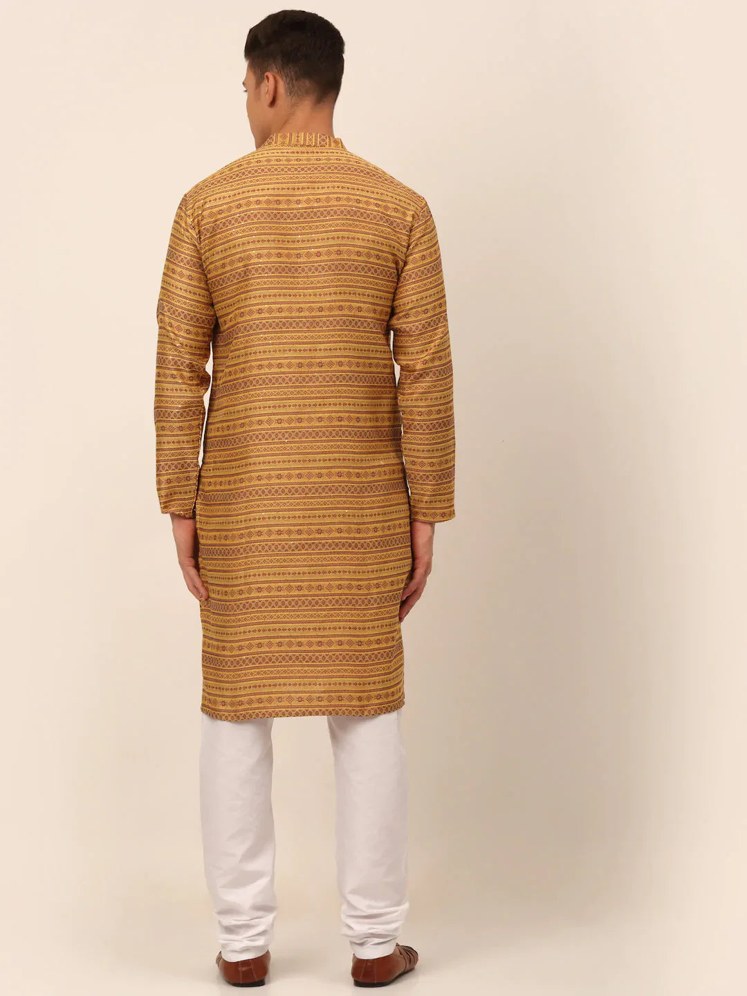 Jompers Men's Printed Sequinned Kurta with Churidar - Yellow - Distacart