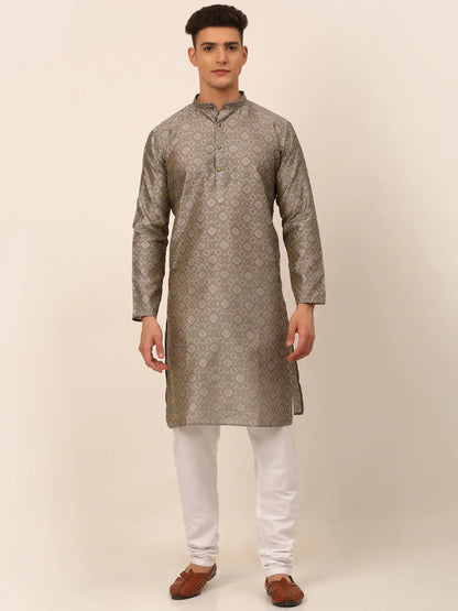 Jompers Men's Grey Floral Printed Kurta with Churidar - Distacart