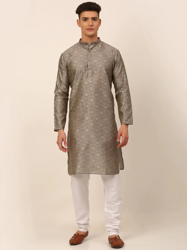 Jompers Men's Grey Floral Printed Kurta with Churidar - Distacart
