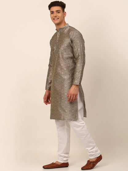 Jompers Men's Grey Floral Printed Kurta with Churidar - Distacart