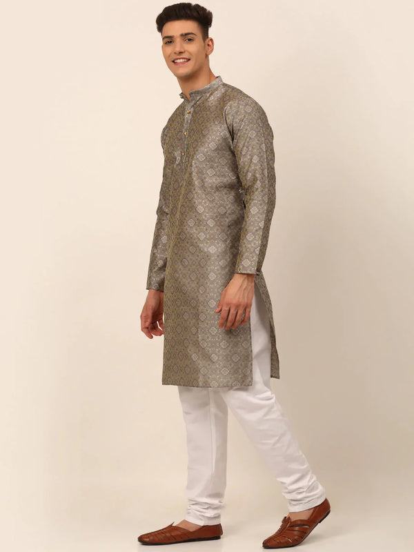 Jompers Men's Grey Floral Printed Kurta with Churidar - Distacart