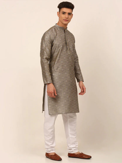 Jompers Men's Grey Floral Printed Kurta with Churidar - Distacart