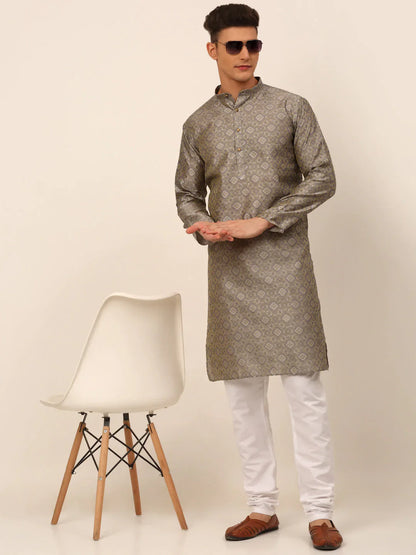 Jompers Men's Grey Floral Printed Kurta with Churidar - Distacart